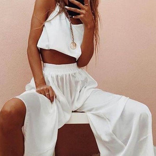 women's two piece pants summer women set elegant sling v neck wide leg suits fashion spring sleeveless soft homewear outfit #t1g, White
women's two piece pants summer women set elegant sling v neck wide leg suits fashion spring sleeveless soft homewear outfit #t1g, White