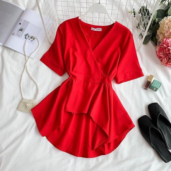 pure color v-neck shirt to show thin waist before long after short falbala chiffon blouse in the summer of 2021 women's blouses & shirt, White
pure color v-neck shirt to show thin waist before long after short falbala chiffon blouse in the summer of 2021 women's blouses & shirt, White
