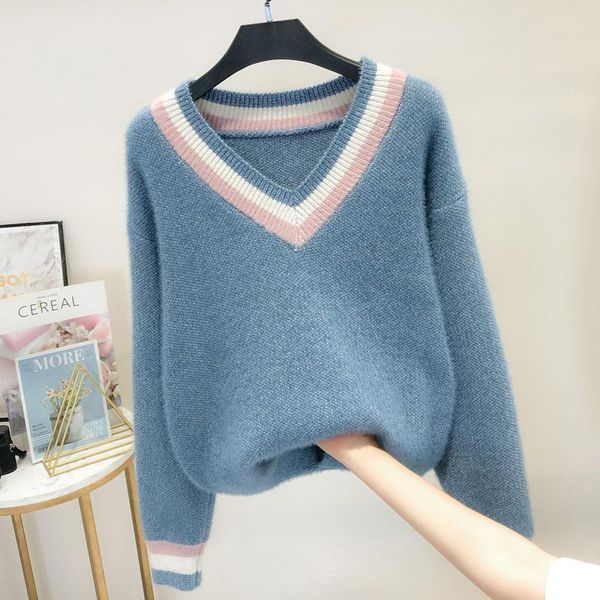 women's sweaters autumn winter basic knitted blue white sweater women 2021 fashion casual v-neck female pullovers korean lady jumpers, White;black
women's sweaters autumn winter basic knitted blue white sweater women 2021 fashion casual v-neck female pullovers korean lady jumpers, White;black