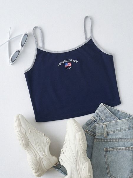 american flag and letter embroidery crop cami a4va#, White
american flag and letter embroidery crop cami a4va#, White