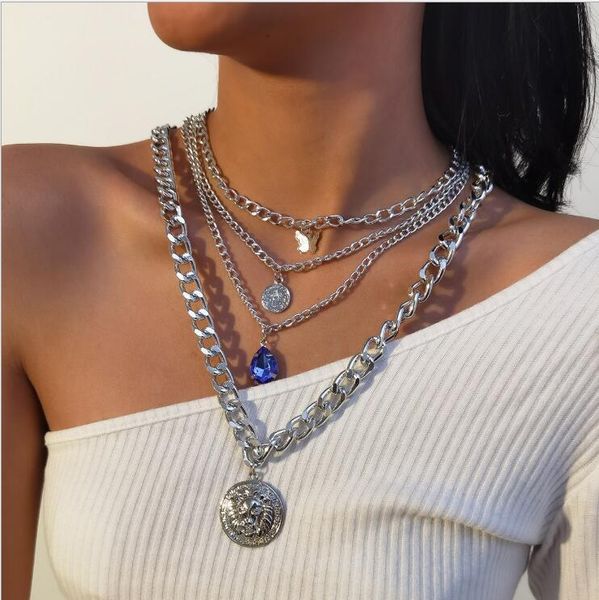 punk style statement metal gold color chain multi layer necklaces lion pattern round coin pendant necklace for women party 2021 chains, Silver
punk style statement metal gold color chain multi layer necklaces lion pattern round coin pendant necklace for women party 2021 chains, Silver