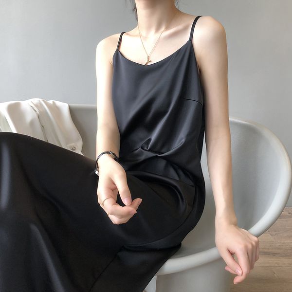 woman dress satin spaghetti strap dresses summer solid sleeveless mid-calf clothing irregular luxury shiny sundress, Black;gray
woman dress satin spaghetti strap dresses summer solid sleeveless mid-calf clothing irregular luxury shiny sundress, Black;gray