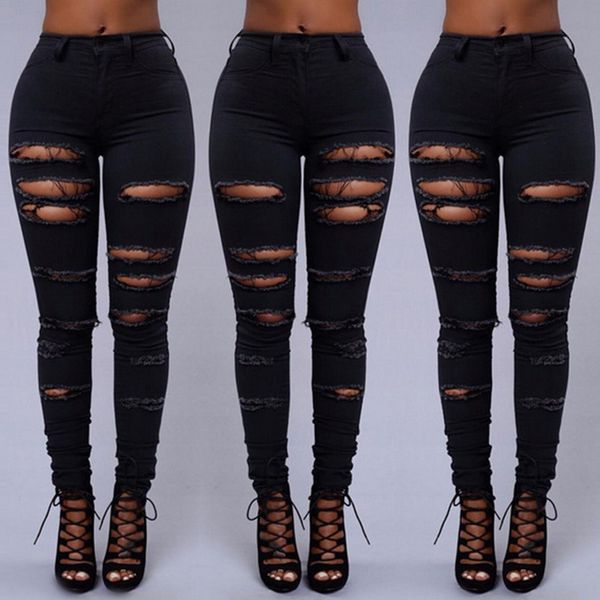 Autumn Winter 2021 Jeans with Holes and Leggings for Women, White