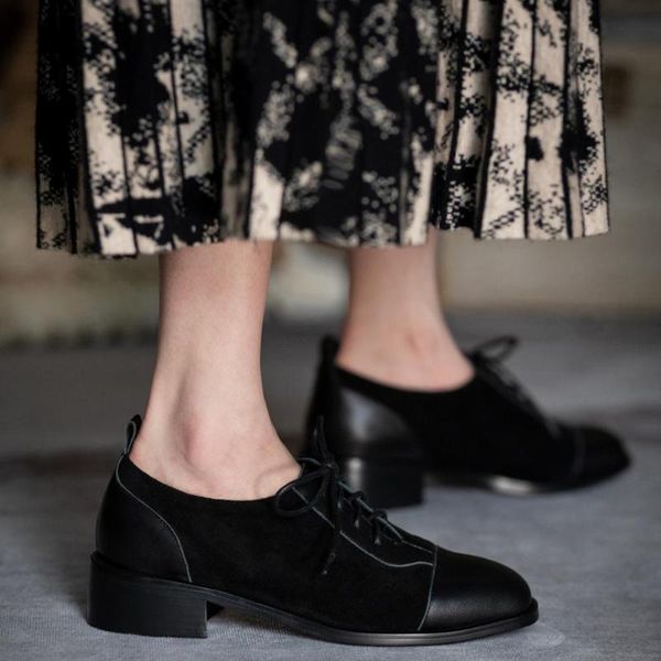 dress shoes spring 2021 casual lace-up women's fashion wild leather thick heel single stitching small x103, Black
dress shoes spring 2021 casual lace-up women's fashion wild leather thick heel single stitching small x103, Black