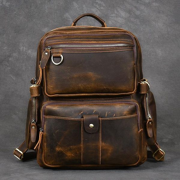 men's retro crazy horse leather backpack, lapbag, bag with pocket, travel shoulder backpack
men's retro crazy horse leather backpack, lapbag, bag with pocket, travel shoulder backpack