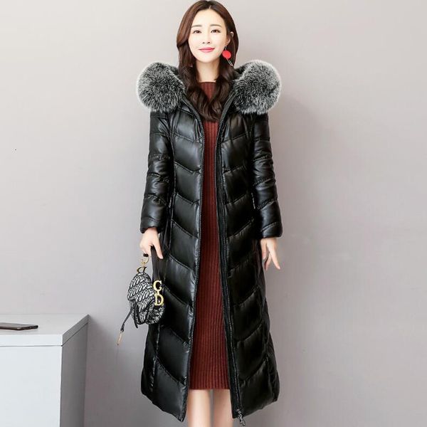 down winter down jacket women sheep leather fox fur collar hooded long coat thick slim plus size female parkas, Black
down winter down jacket women sheep leather fox fur collar hooded long coat thick slim plus size female parkas, Black