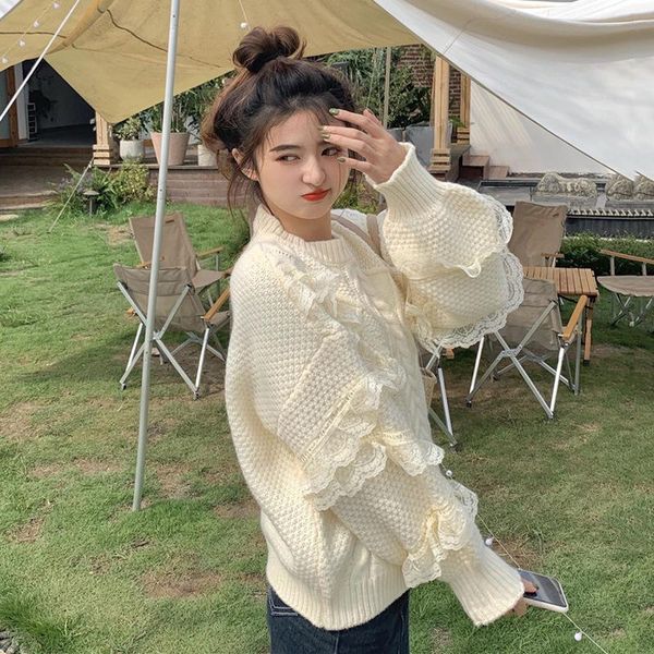 women's sweaters autumn 2021 sweet lace twist long sleeve pullover round neck loose knitted sweater fashion, White;black
women's sweaters autumn 2021 sweet lace twist long sleeve pullover round neck loose knitted sweater fashion, White;black
