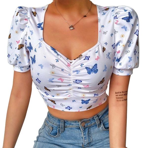women's tanks & camis women butterfly print crop summer fashion puff sleeve v-neck, White
women's tanks & camis women butterfly print crop summer fashion puff sleeve v-neck, White