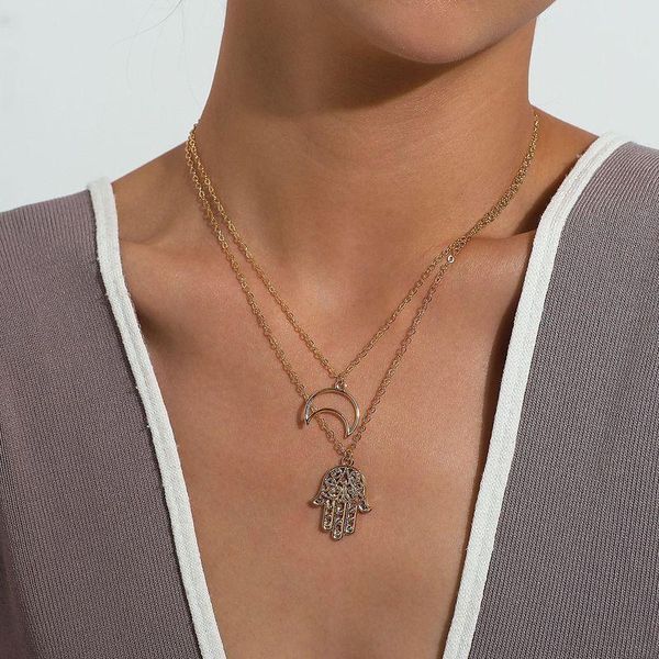 pendant necklaces vintage multilayer fatima hand moon choker chain for women gold silver color collar fashion jewelry gift
pendant necklaces vintage multilayer fatima hand moon choker chain for women gold silver color collar fashion jewelry gift