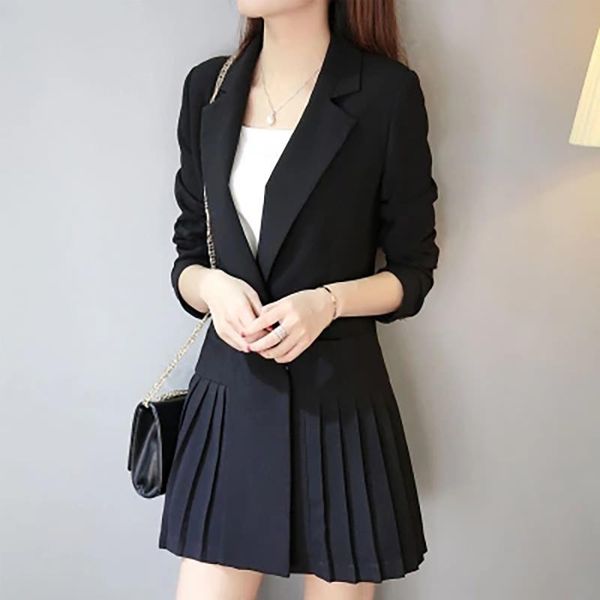 women's suits & blazers long sleeve blazer dress women black plus size gothic office wear korean feminino casacas para mujer ladies coa, White;black 
women's suits & blazers long sleeve blazer dress women black plus size gothic office wear korean feminino casacas para mujer ladies coa, White;black