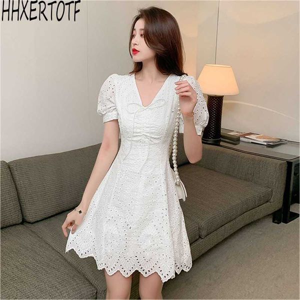 summer french retro v neck mini women dress elegant puff sleeve casual dresses 210531, Black;gray
summer french retro v neck mini women dress elegant puff sleeve casual dresses 210531, Black;gray