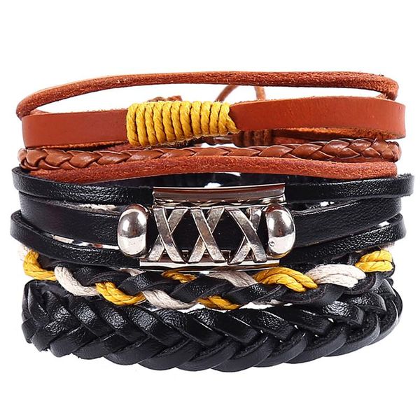 charm bracelets 4pcs/set hippie punk black brown leather triple x wax cord knots wrap wide bangles for man hand jewelry, Golden;silver
charm bracelets 4pcs/set hippie punk black brown leather triple x wax cord knots wrap wide bangles for man hand jewelry, Golden;silver