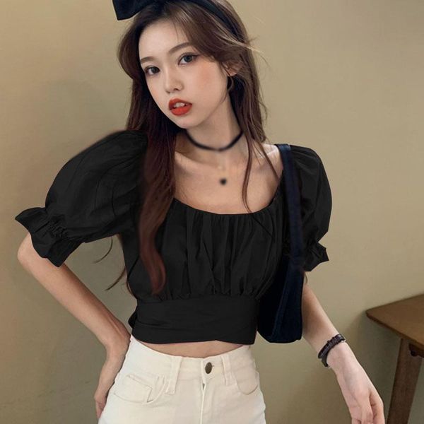 women's blouses & shirts square-neck casual ladies shirt summer open waist tie-puff sleeve solid color short-sleeved top, White
women's blouses & shirts square-neck casual ladies shirt summer open waist tie-puff sleeve solid color short-sleeved top, White