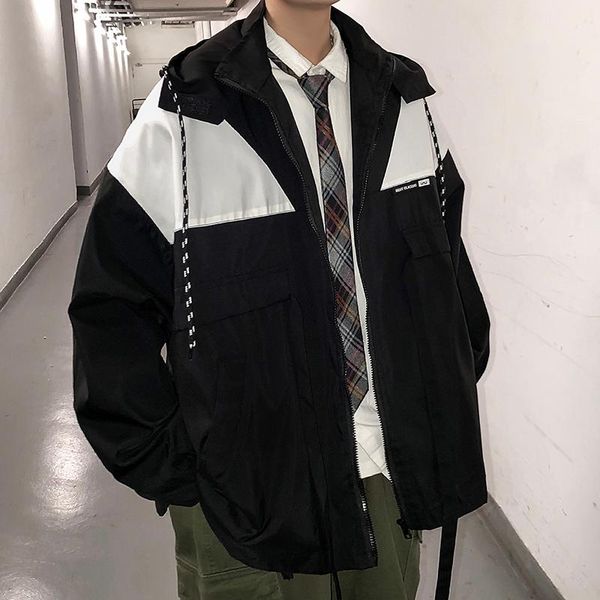 men's jackets hip hop hooded streetwear locomotive trend men windbreaker patchwork loose casual outwear jacket couple thin zipper coat, Black;brown
men's jackets hip hop hooded streetwear locomotive trend men windbreaker patchwork loose casual outwear jacket couple thin zipper coat, Black;brown