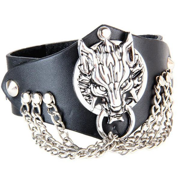 tennis punk black leather alloy wolf head bracelet for men bangle fashion jewelry, Golden;silver
tennis punk black leather alloy wolf head bracelet for men bangle fashion jewelry, Golden;silver