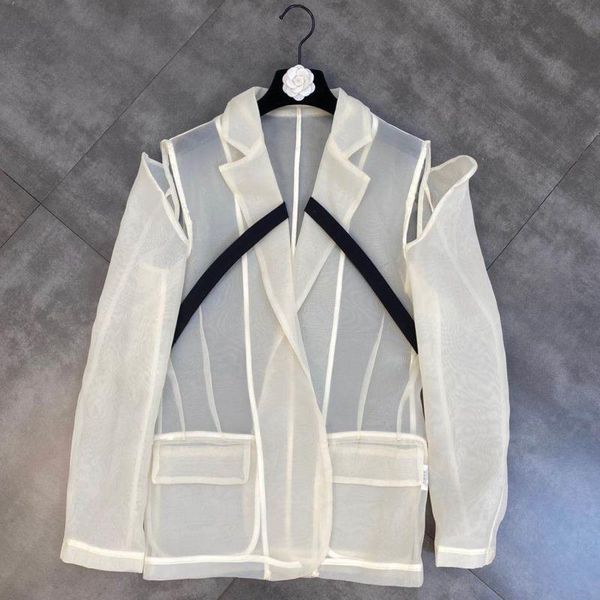 women's suits & blazers fabpop 2021 long sleeve turn down collar strapless beige sunscreen blazer casual women coat fashion tide gb763, White;black
women's suits & blazers fabpop 2021 long sleeve turn down collar strapless beige sunscreen blazer casual women coat fashion tide gb763, White;black