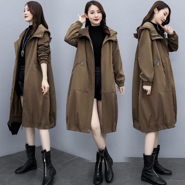 women's trench coats hooded windbreaker jacket 2021 autumn loose casual fashion all-match coat lady long overcoat e491, Tan;black
women's trench coats hooded windbreaker jacket 2021 autumn loose casual fashion all-match coat lady long overcoat e491, Tan;black