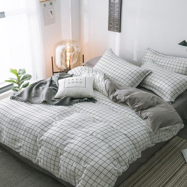 bedding sets home textile white/black lattice plaid duvet cover pillowcase solid gray flat sheet simple teen bed linens
bedding sets home textile white/black lattice plaid duvet cover pillowcase solid gray flat sheet simple teen bed linens