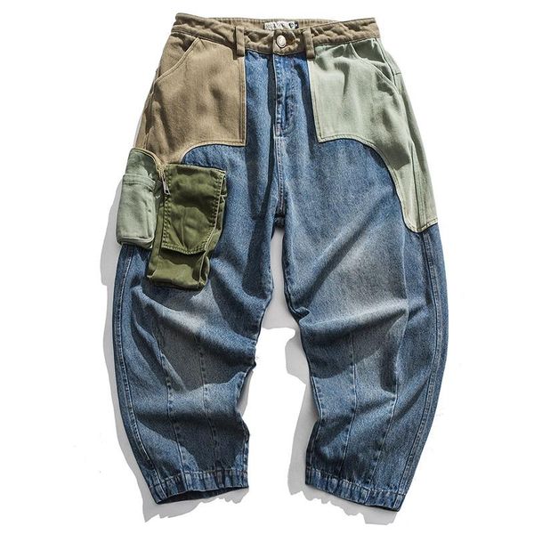 men patchwork multi-pocket denim pants beggar style japanese retro jeans autumn high street casual streetwear men's, Blue
men patchwork multi-pocket denim pants beggar style japanese retro jeans autumn high street casual streetwear men's, Blue