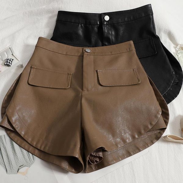 women's shorts fashion pu leather women clothing solid high waist wide leg feminino loose streetwear black q5088, White;black
women's shorts fashion pu leather women clothing solid high waist wide leg feminino loose streetwear black q5088, White;black