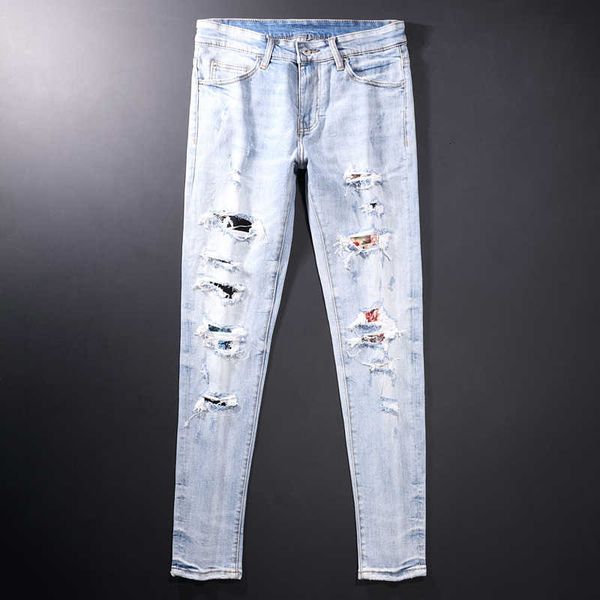 men's jeans high street fashion quality retro light blue ripped patchwork designer elastic hip hop denim punk pants 0ulo
men's jeans high street fashion quality retro light blue ripped patchwork designer elastic hip hop denim punk pants 0ulo
