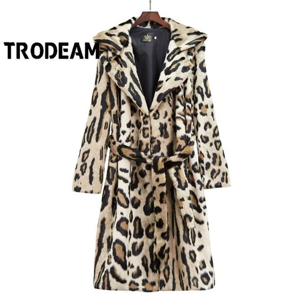 women's fur & faux trodeam leopard print coat thicken long plush jackets belt slim casual fashion windbreaker, Black 
women's fur & faux trodeam leopard print coat thicken long plush jackets belt slim casual fashion windbreaker, Black