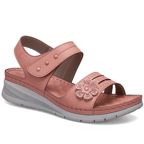 women sandals summer wedges decoration flower sewing ladies shoes leather casual lightweight female footwear 2021, Black