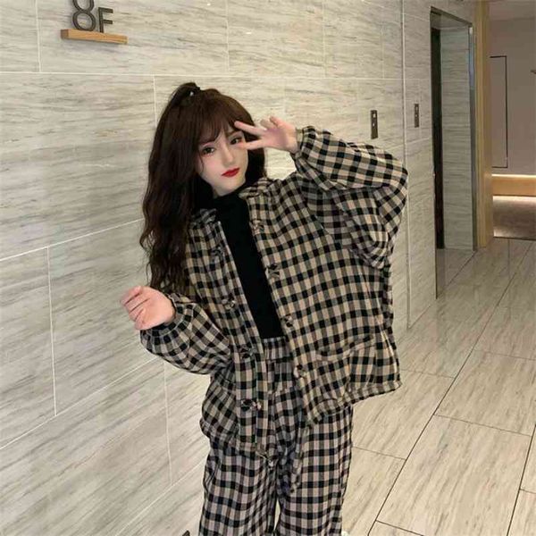 two sets chinese style literary vintage loose frog buckle plaid brushed thickened set casual street autumn winter warm suits 210517, White
two sets chinese style literary vintage loose frog buckle plaid brushed thickened set casual street autumn winter warm suits 210517, White