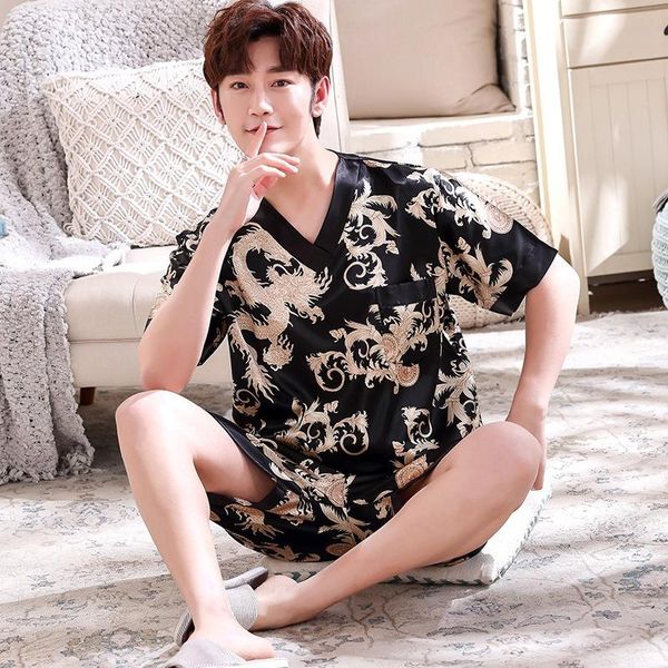 men's tracksuits 2021 summer short sleeve silk satin v-neck pajama sets for men soft sleepwear suit male lounge wear pyjama homewear ho, Gray
men's tracksuits 2021 summer short sleeve silk satin v-neck pajama sets for men soft sleepwear suit male lounge wear pyjama homewear ho, Gray