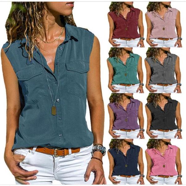 women's blouses & shirts 2021 summer fashion women lapel single-breasted pocket sleeveless streetwear vintage casual slim blouse oversi, White
women's blouses & shirts 2021 summer fashion women lapel single-breasted pocket sleeveless streetwear vintage casual slim blouse oversi, White