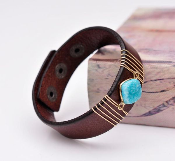 tennis handcraft natural blue turquoise druzy gemstone leather bracelet cuff wristband brown, Golden;silver
tennis handcraft natural blue turquoise druzy gemstone leather bracelet cuff wristband brown, Golden;silver