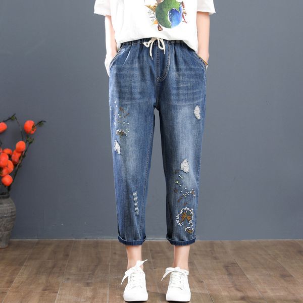 women's jeans high waist women plus size 3xl loose ripped denim summer mom vintage embroidery calf-length pants jrvt, Blue
women's jeans high waist women plus size 3xl loose ripped denim summer mom vintage embroidery calf-length pants jrvt, Blue