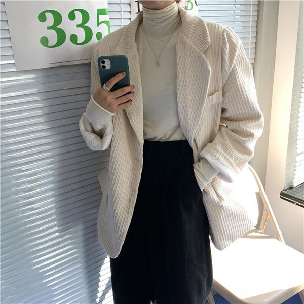 retro corduroy blazer coat women elegant single breasted office blazers mujer fashion female loose jackets casual outwear 210421, White;black
retro corduroy blazer coat women elegant single breasted office blazers mujer fashion female loose jackets casual outwear 210421, White;black