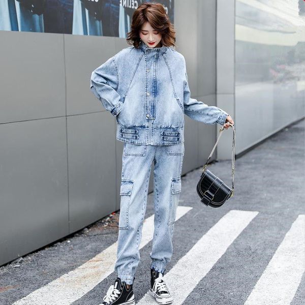 women's two piece pants cowboy spring autumn fashion suit women stand-collar single-breasted blouse + elastic waist jeans casual two-pi, White
women's two piece pants cowboy spring autumn fashion suit women stand-collar single-breasted blouse + elastic waist jeans casual two-pi, White