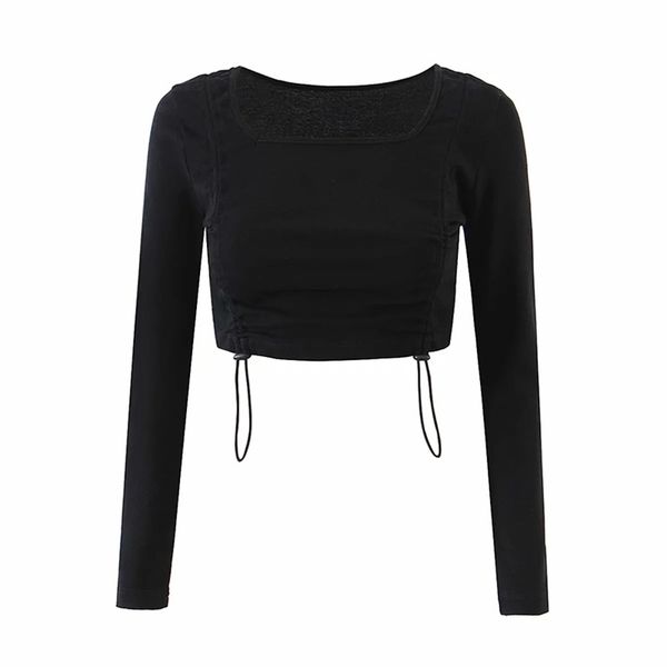 summer season women european and american style fold elastic square neck drawstring long sleeve high waist female t-shirt 210531, White
summer season women european and american style fold elastic square neck drawstring long sleeve high waist female t-shirt 210531, White