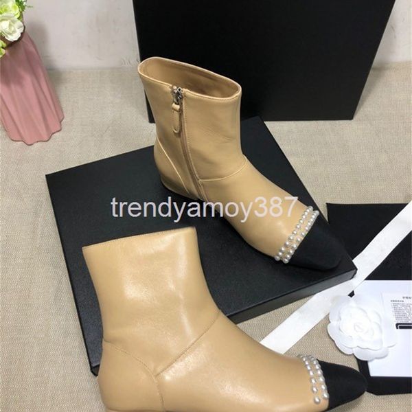 boots leather color matching pearl flat bottom short boots women's autumn and winter side zipper round head ankle boots, versatile, Black
boots leather color matching pearl flat bottom short boots women's autumn and winter side zipper round head ankle boots, versatile, Black