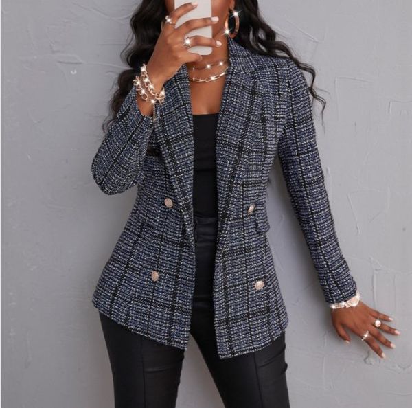women's suits & blazers europe and the united states fashion temperament autumn winter 2021 professional wear plaid blazer, White;black
women's suits & blazers europe and the united states fashion temperament autumn winter 2021 professional wear plaid blazer, White;black