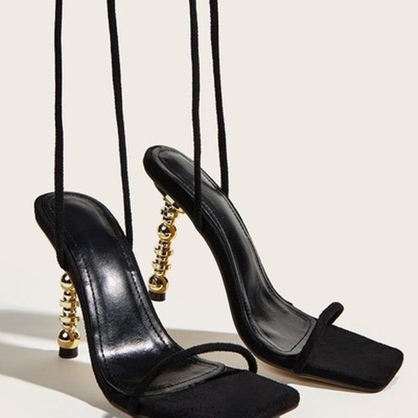 dress shoes 2021 summer women sandals square toe lace up gladiator metal high heels party black