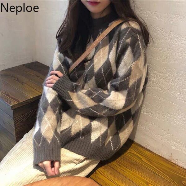 neploe causal argyle knitted pullover sweater coat 2021 autumn winter women long sleeve o-neck korean jumpers 4d743 women's sweater, White;black
neploe causal argyle knitted pullover sweater coat 2021 autumn winter women long sleeve o-neck korean jumpers 4d743 women's sweater, White;black