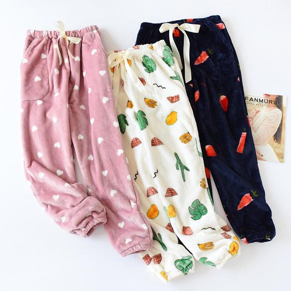 women's sleepwear fdfklak autumn winter thicken warm flannel pants cute printed trousers home loose soft pajamas bottoms, Black;red
women's sleepwear fdfklak autumn winter thicken warm flannel pants cute printed trousers home loose soft pajamas bottoms, Black;red