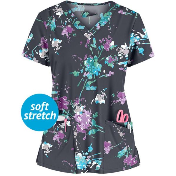 ladies t-shirts fashion 2021 style floral printed with pocket short sleeve v-neck workwear for women elegant women's t-shirt, White
ladies t-shirts fashion 2021 style floral printed with pocket short sleeve v-neck workwear for women elegant women's t-shirt, White