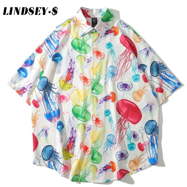men hawaiian shirt jellyfish print 2021 hip hop streetwear harajuku beach short sleeve summer aloha loose men's casual shirts, White;black
men hawaiian shirt jellyfish print 2021 hip hop streetwear harajuku beach short sleeve summer aloha loose men's casual shirts, White;black