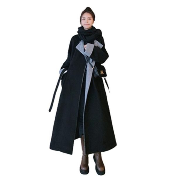 women's wool & blends 2021 winter womens woolen coats trendy patxhwork large size female long with belt loose quality lady overcoat clo, Black
women's wool & blends 2021 winter womens woolen coats trendy patxhwork large size female long with belt loose quality lady overcoat clo, Black