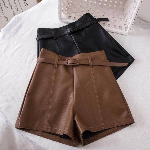 women's shorts mumuzi high waist pu leather women cool punk sashes wide leg autumn winter casual loose 2021, White;black
women's shorts mumuzi high waist pu leather women cool punk sashes wide leg autumn winter casual loose 2021, White;black
