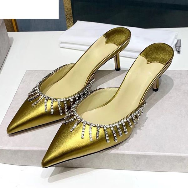 sandals runway gold pointed toe crystal fringe slippers women real leather thin high heel summer party shoes lazyman mules c1, Black
sandals runway gold pointed toe crystal fringe slippers women real leather thin high heel summer party shoes lazyman mules c1, Black