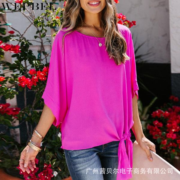 women's t-shirt wepbel three quarter sleeve casual loose lace-up irregular summer o-neck bandage top, White
women's t-shirt wepbel three quarter sleeve casual loose lace-up irregular summer o-neck bandage top, White