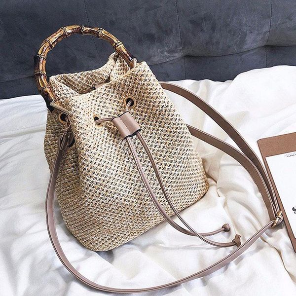 waist bags lefur novel drawstring women's straw bag summer woven packet womne rattan beach purse pouch travel