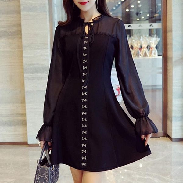 black dresses women stylish elegant a-line lace-up chiffon dress female casual, Black;gray
black dresses women stylish elegant a-line lace-up chiffon dress female casual, Black;gray