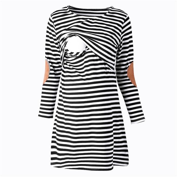 arrivalclassic striped long-sleeve nursing dress 210528, White
arrivalclassic striped long-sleeve nursing dress 210528, White