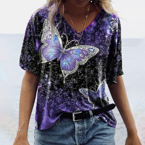 women's t-shirt fashion v-neck butterfly print summer casual digital pullover vest loose large size short sleeve, White
women's t-shirt fashion v-neck butterfly print summer casual digital pullover vest loose large size short sleeve, White